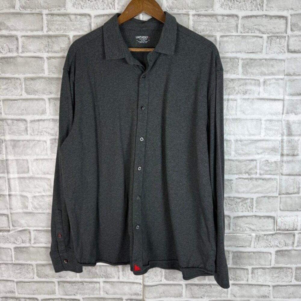 UNTUCKit Luxe Relaxed Fit Charcoal Gray Long Sleeve Button up Shirt Mens 2XL